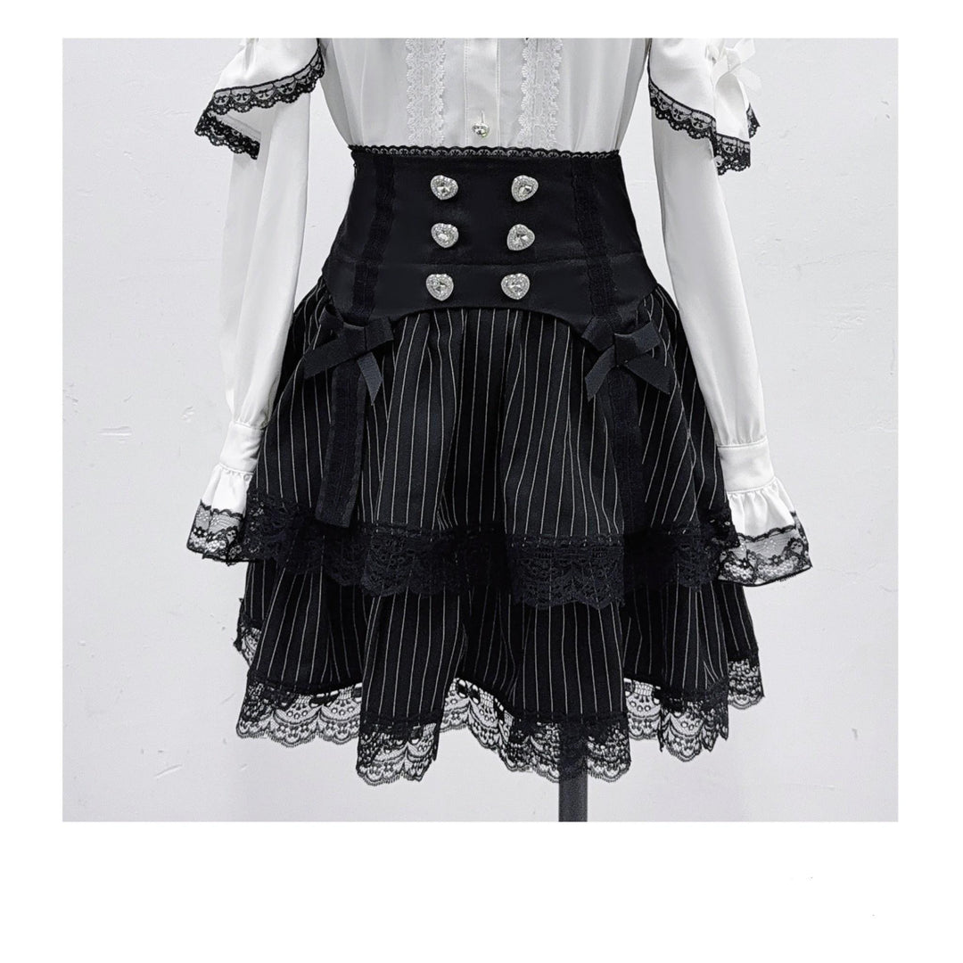 Jirai Kei Blouse Mini Skirt Patchwork Open Shoulder Bi Color Shirt (L M S XL) 34500:463904