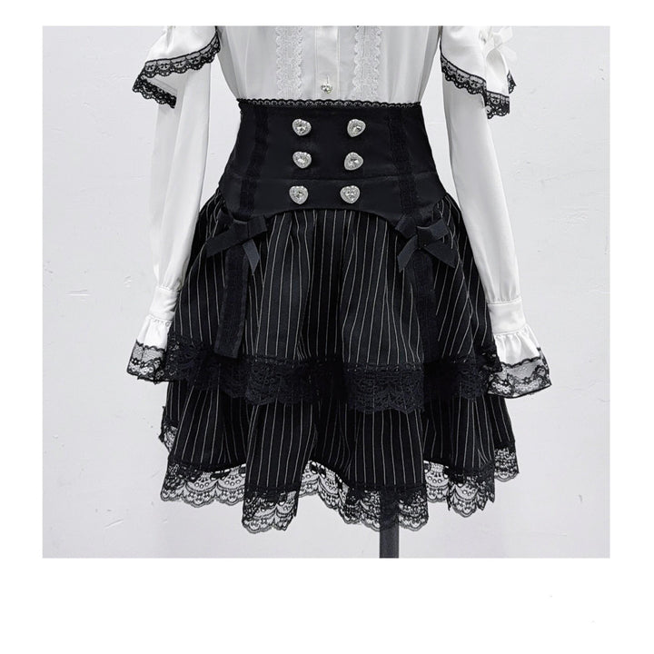 Jirai Kei Blouse Mini Skirt Patchwork Open Shoulder Bi Color Shirt (L M S XL) 34500:463904