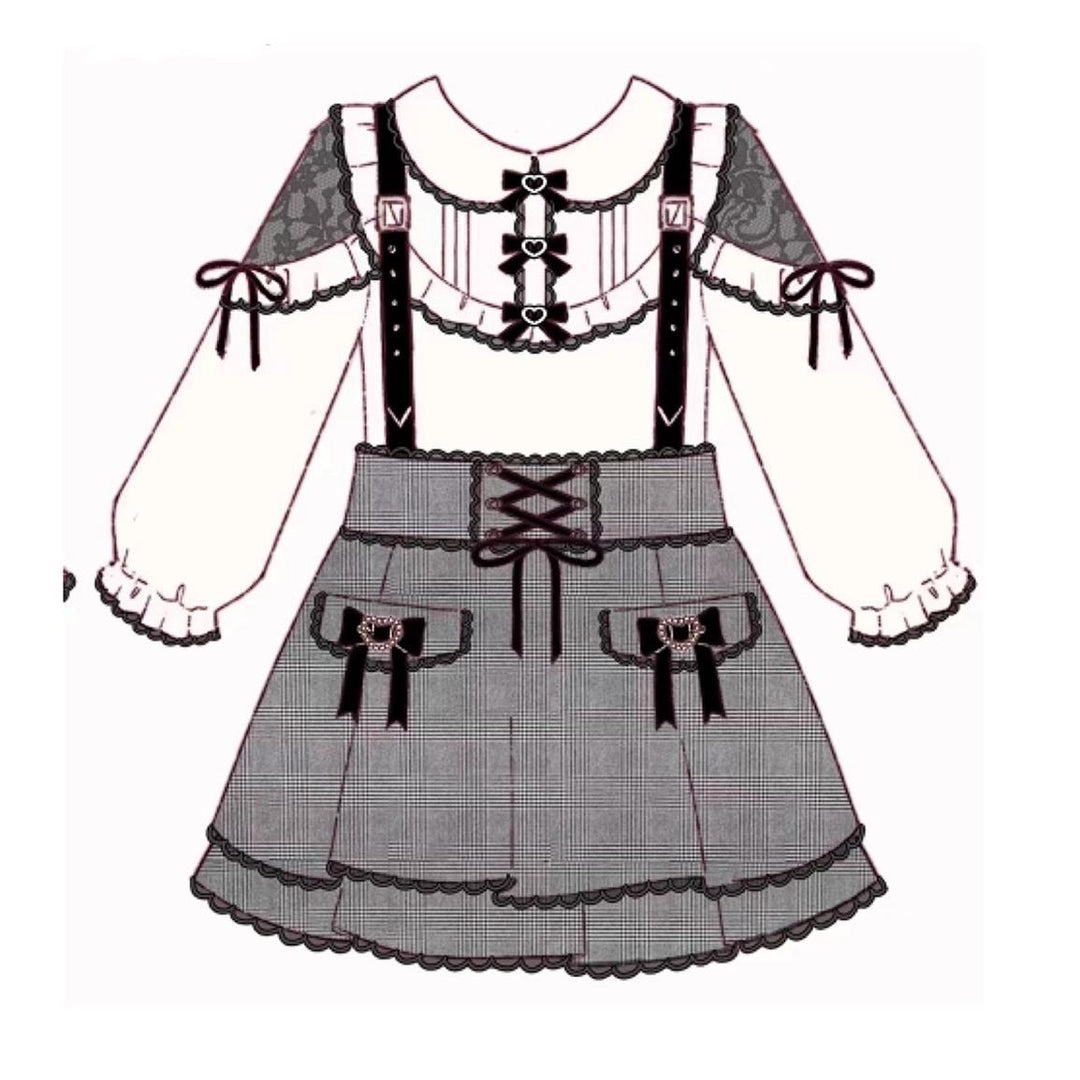 Jirai Kei Blouse White Lace Shirt Plaid Skirt Overall Dress 32960:431856