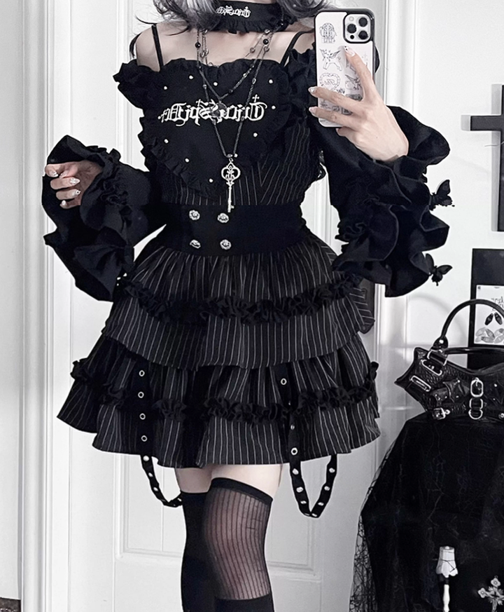 Subculture Off-Shoulder Dress, Tiered Ruffles 43873:789419