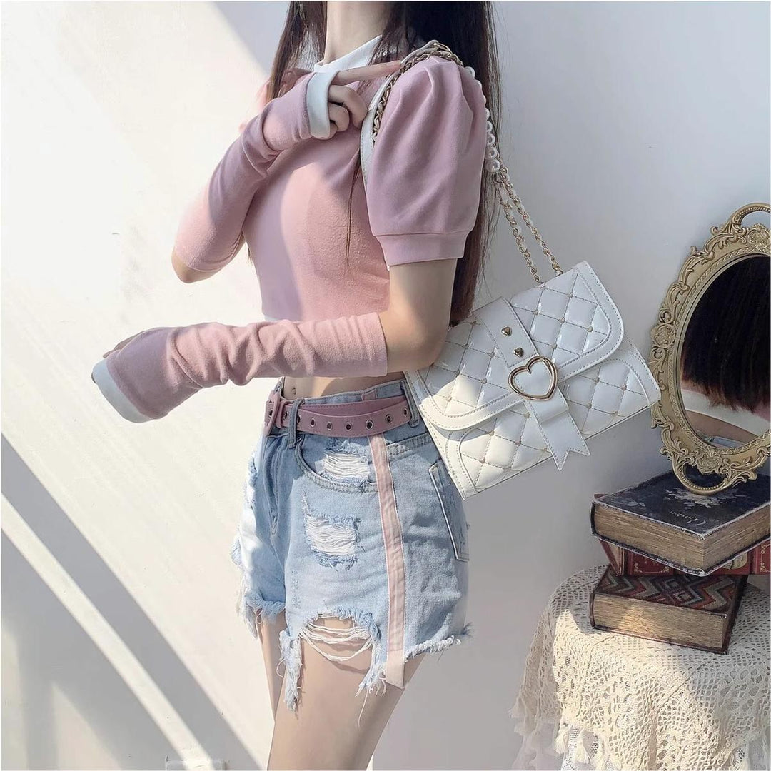 Kawaii Ita Bag Bow Rhombus Grid Shoulder Bag Multicolor 21906:349792