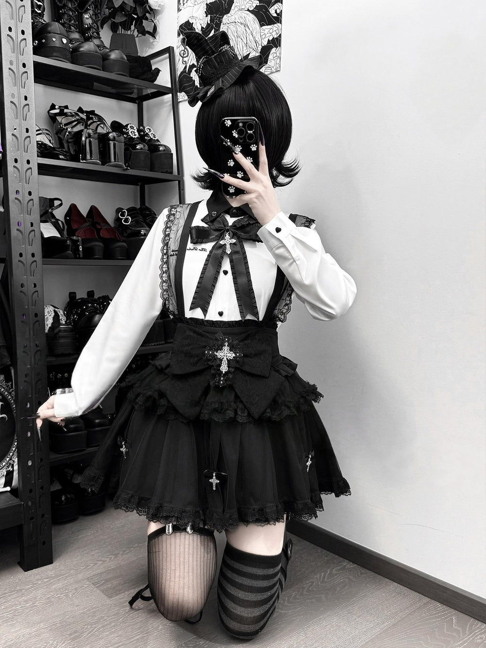 Jirai Kei Suspender Skirt Outfit, Detachable Bowtie 44465:809394