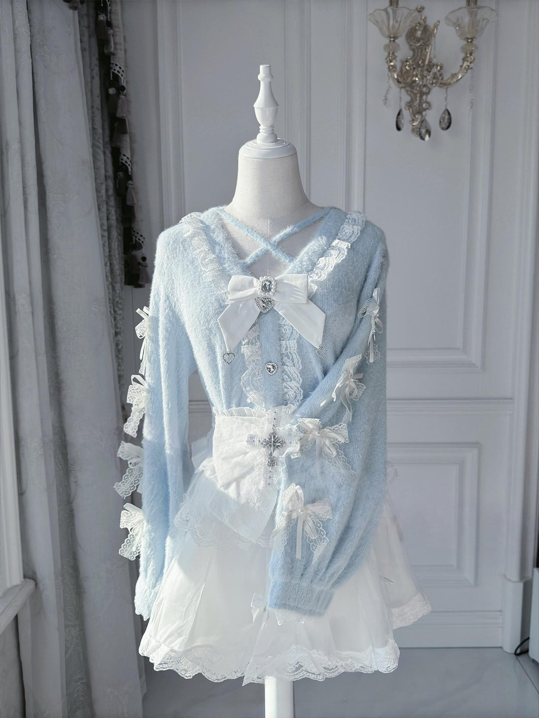 Jirai Kei Cardigan Outfit, High-Waisted Skirt 44566:813849