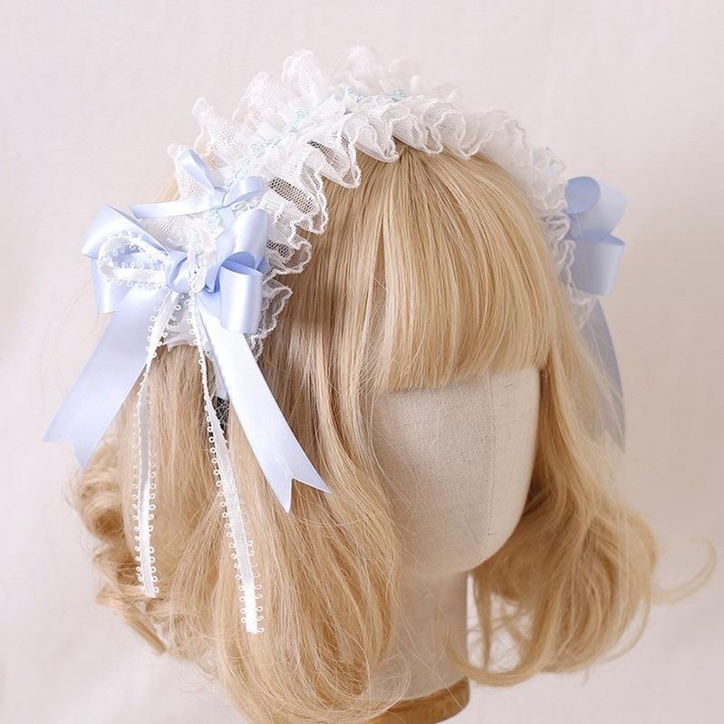 Lolita Headdress Blue Satin Ballet Hair Clip Lace Headband 37020:551596 37020:551596