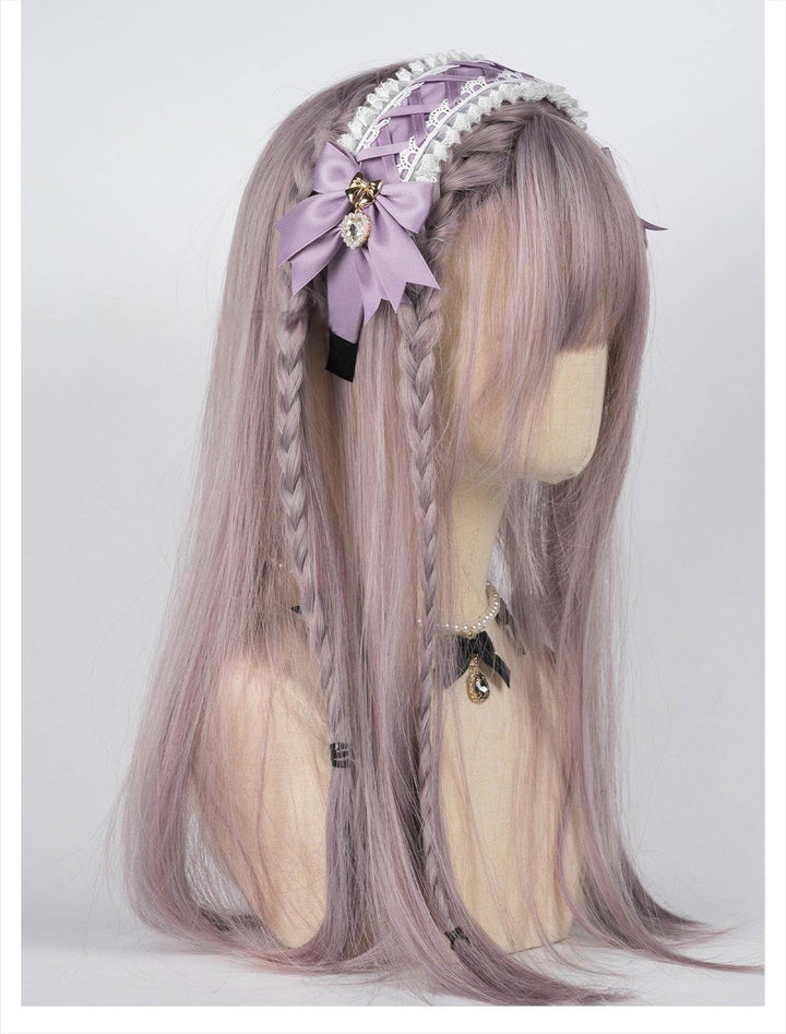 Ruffled Lace Jirai Kei Headband with Bows and Rhinestone 42485:742659