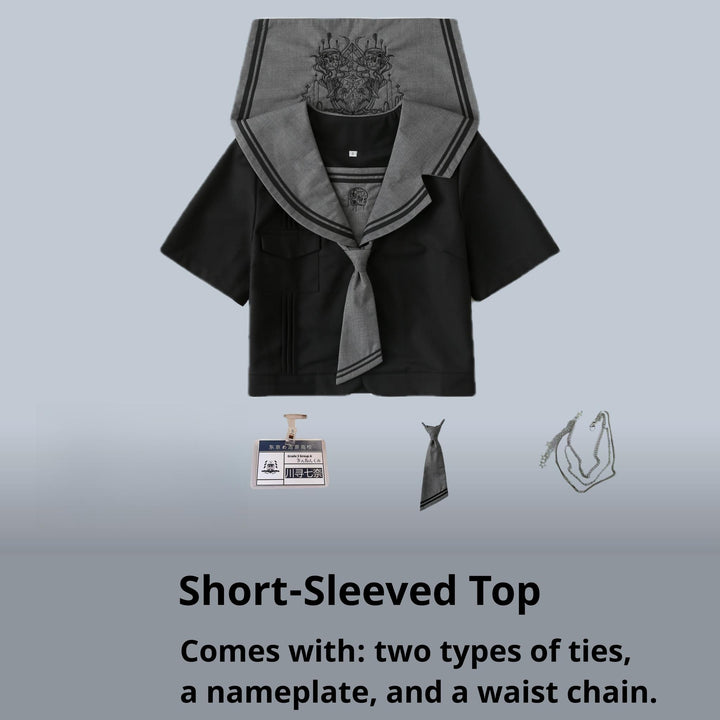 Black JK Uniform Sailor Collar Blouse Pocketed Pleated Skirt (2XL 3XL L M S XL) 43025:762745