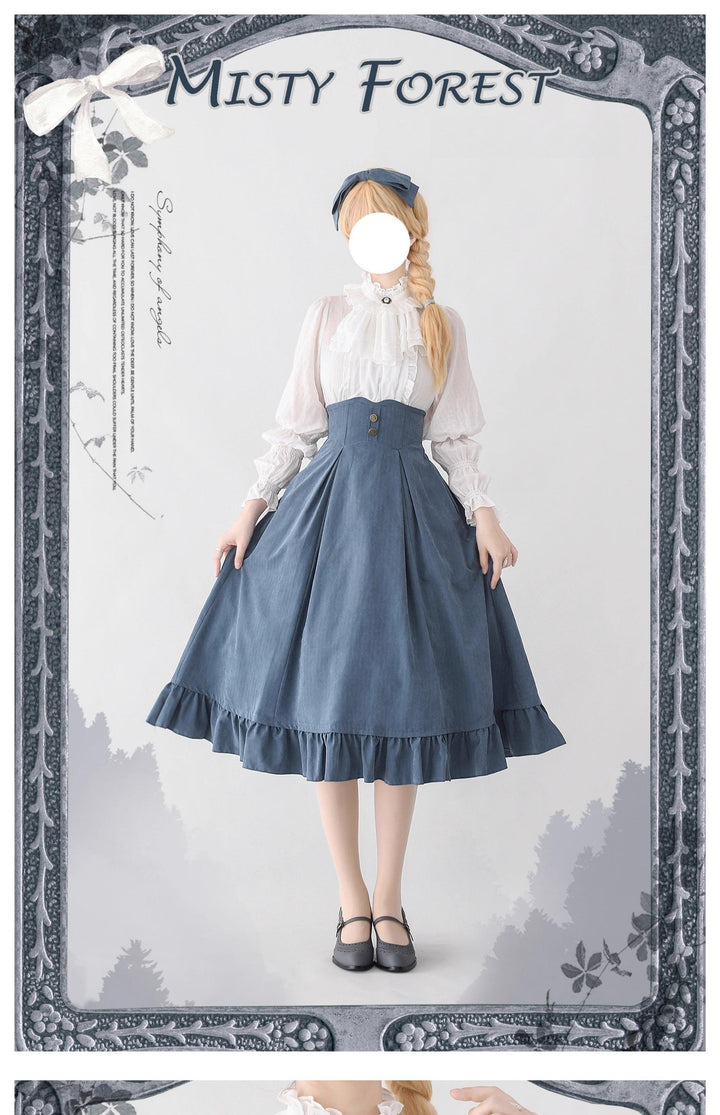 Classic Lolita A-Line Skirt + Button-Front Vest + White Blouse (2XL L M S XL) 40944:770485
