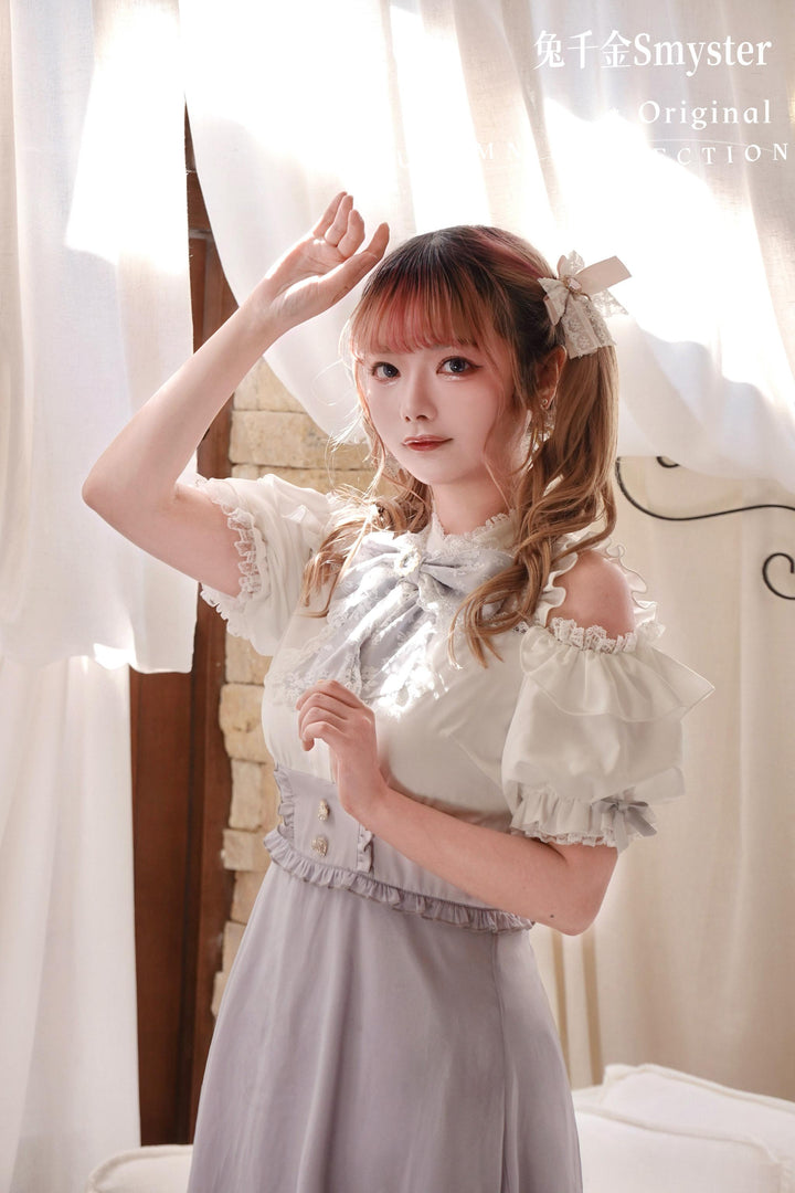 Jirai Kei Open-Shoulder Long Dress, Detachable Bow 44754:824037