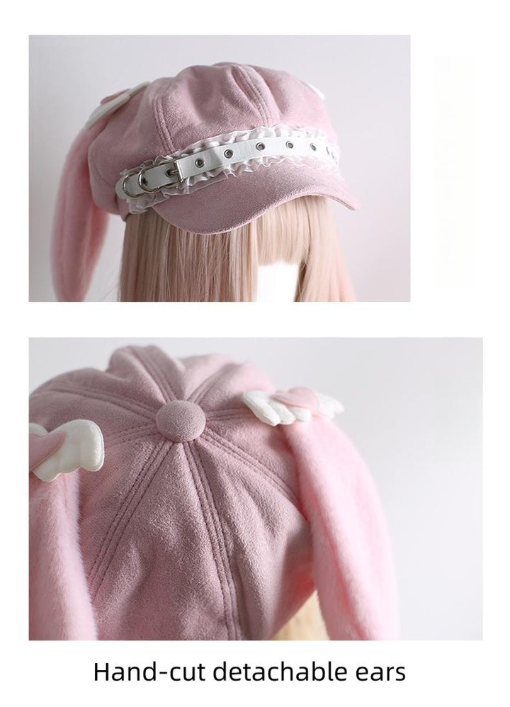 Kawaii Pink Beret Hat, Removable Bunny Ears 43826:786469