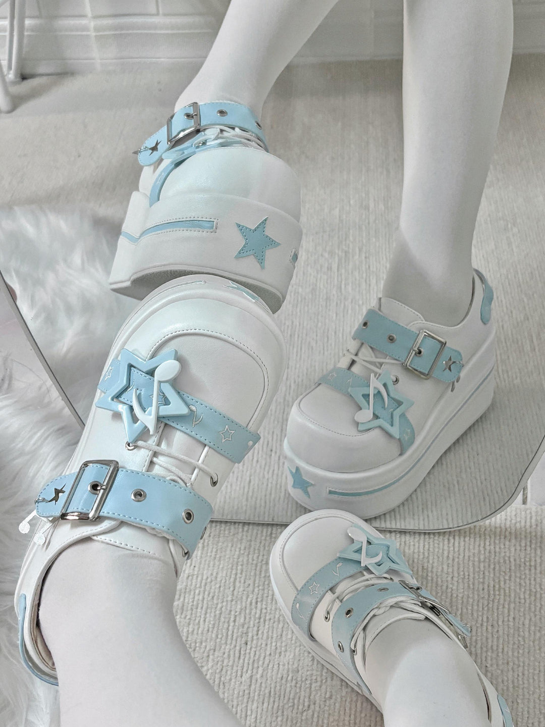Punk Platform Shoes Gyaru Round-Toe Pentagram Musical Note Designs 41578:706706