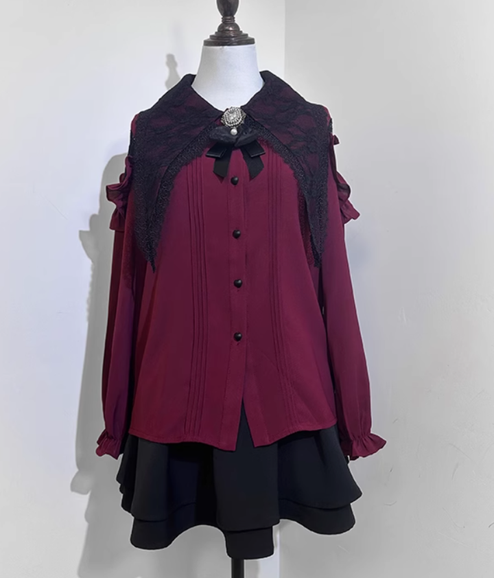 Jirai Kei Lace Blouse Double Layer Skirt A-line (L M XL XXL) 39278:618500