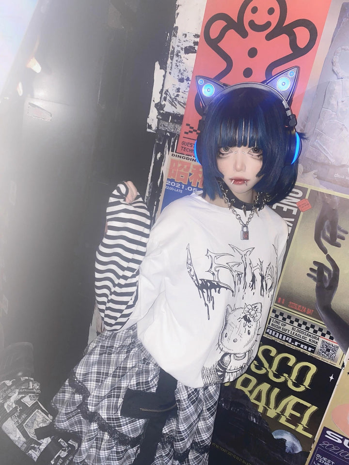 Punk Top Y2K Shirt False Two Striped Long Sleeve T-shirt 34484:538340 34484:538340