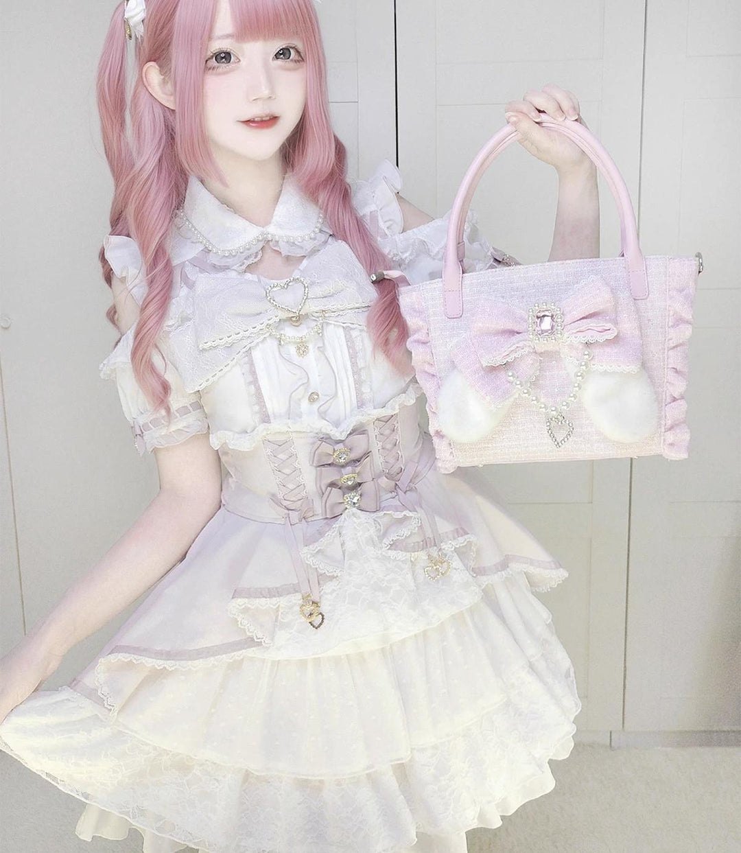 Ryousangata Style Handbag, Bow and Plush Ears 43680:782746