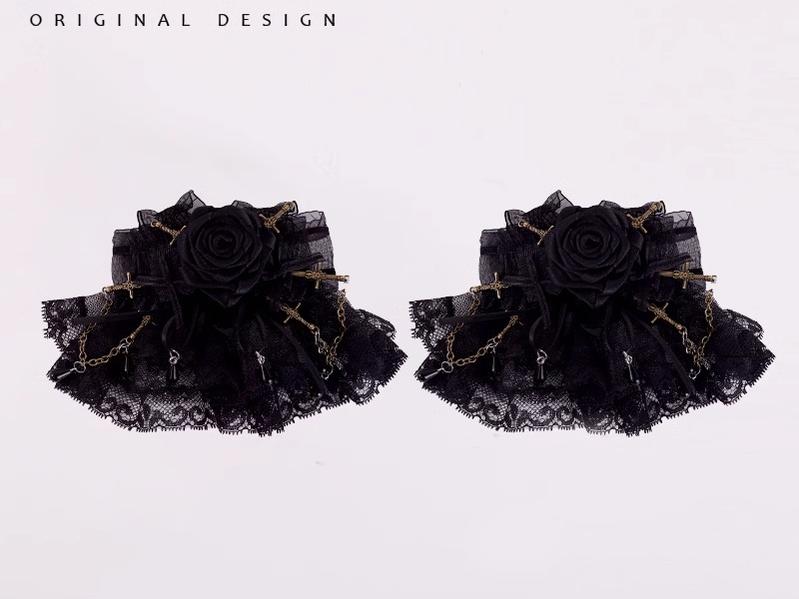Gothic Lolita Hair Clips Black Bow Lace Hair Accessory 39652:635764