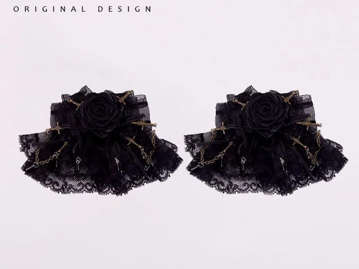 Gothic Lolita Hair Clips Black Bow Lace Hair Accessory 39652:635764