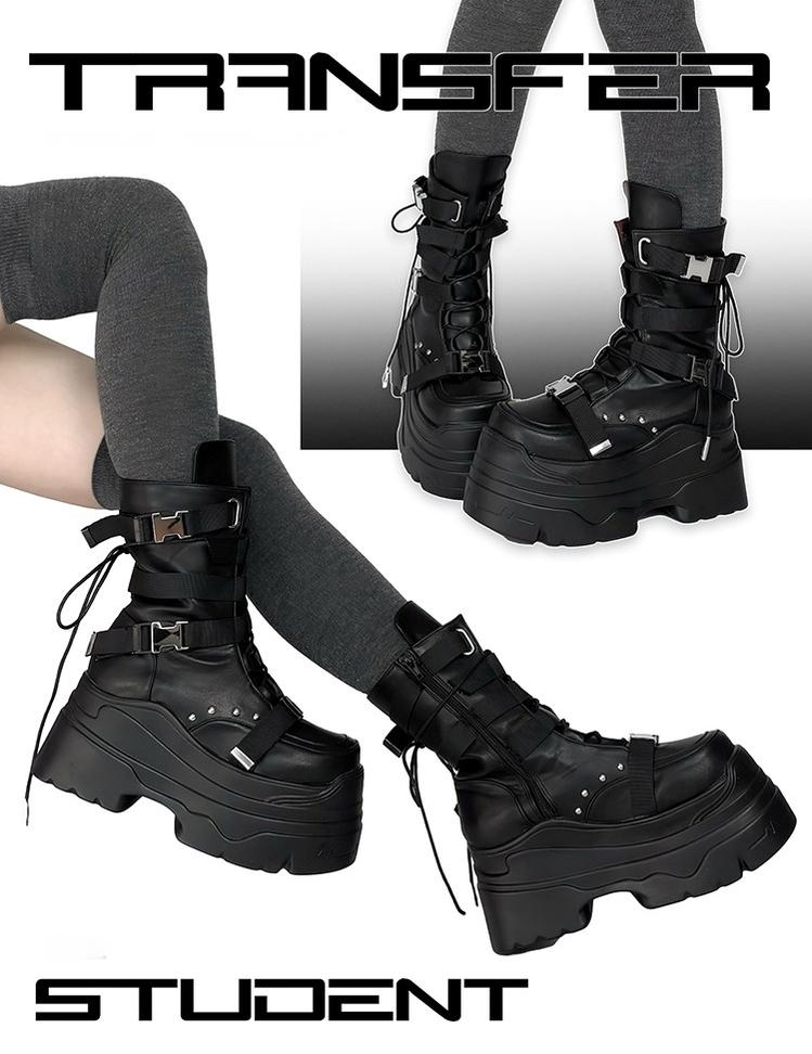 Punk Platform Boots with Mid-calf Length Shaft 42713:753336