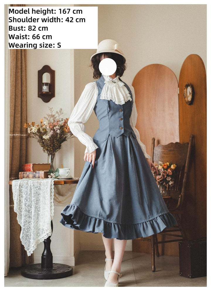 Classic Lolita A-Line Skirt + Button-Front Vest + White Blouse 40944:770526