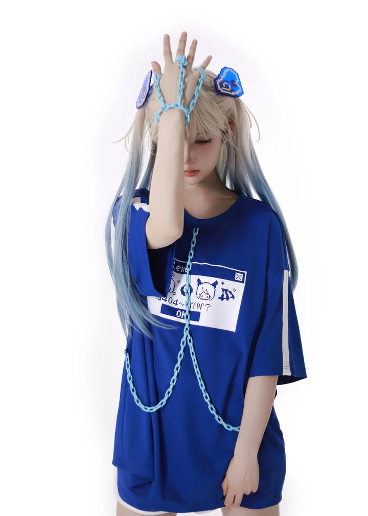 Subcul Jirai Kei T-shirt Outfit, Detachable Chain (L M) 43194:771532