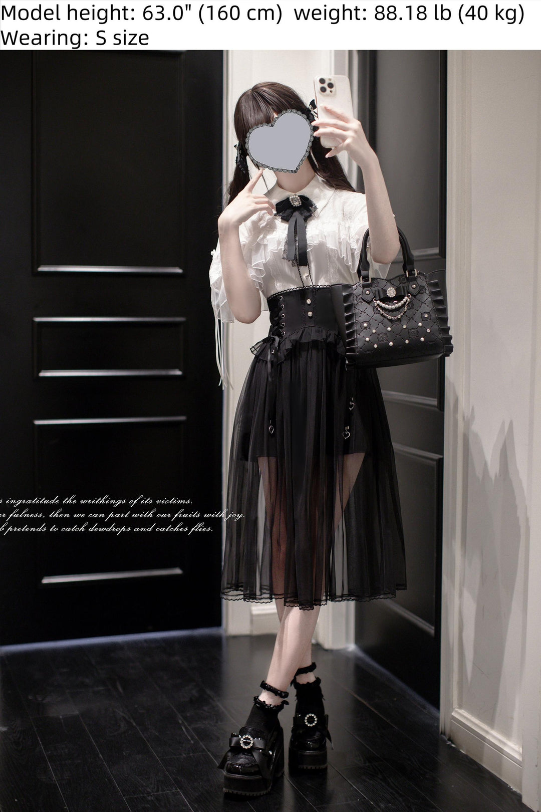 Jirai Kei Cape-Styled Blouse, High-Waist Skirt With Veil Overlay 42919:775529