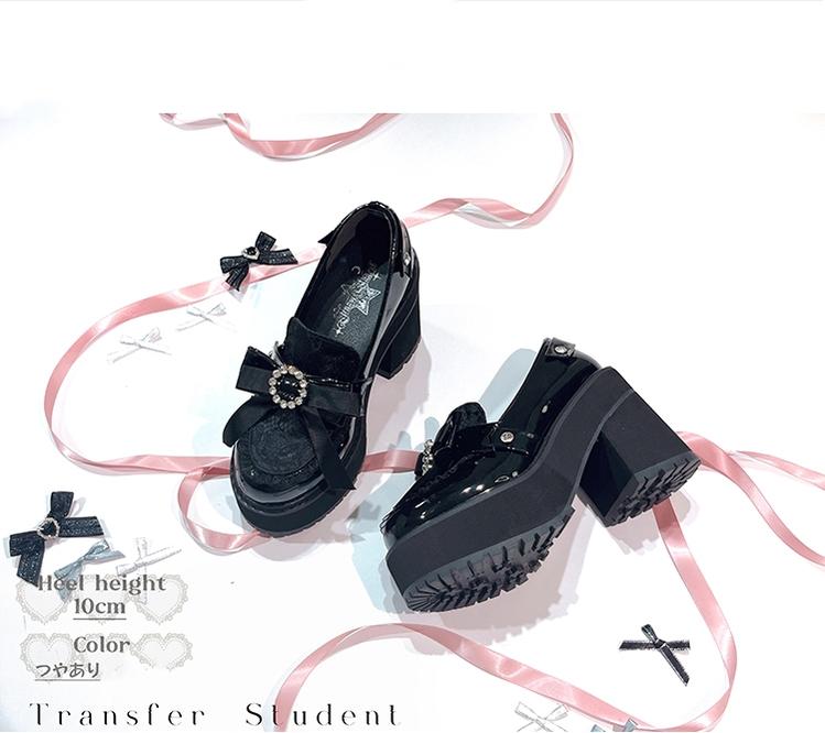 Jirai Kei Shoes Bow Tie Rhinestone Platforms High-heel Shoes 38516:591196