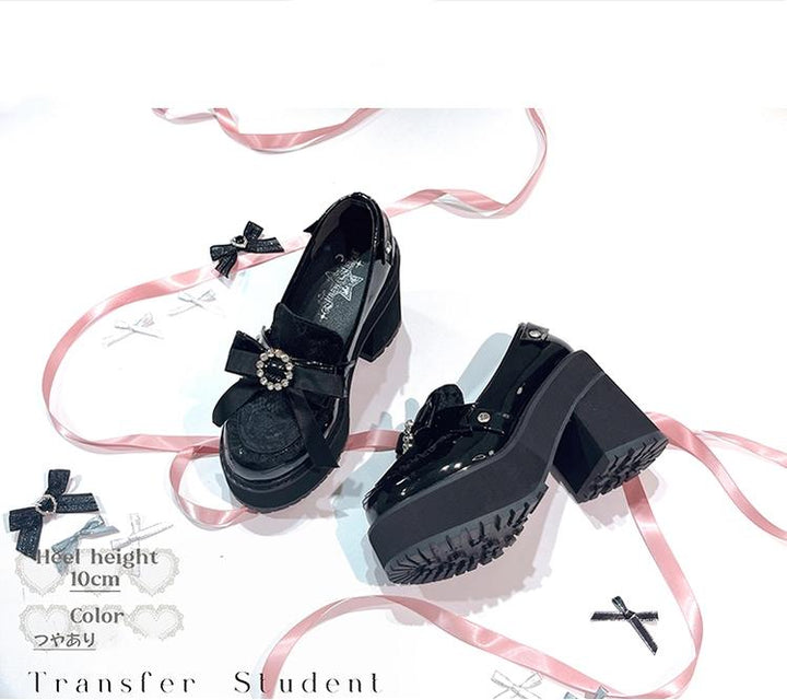 Jirai Kei Shoes Bow Tie Rhinestone Platforms High-heel Shoes 38516:591196
