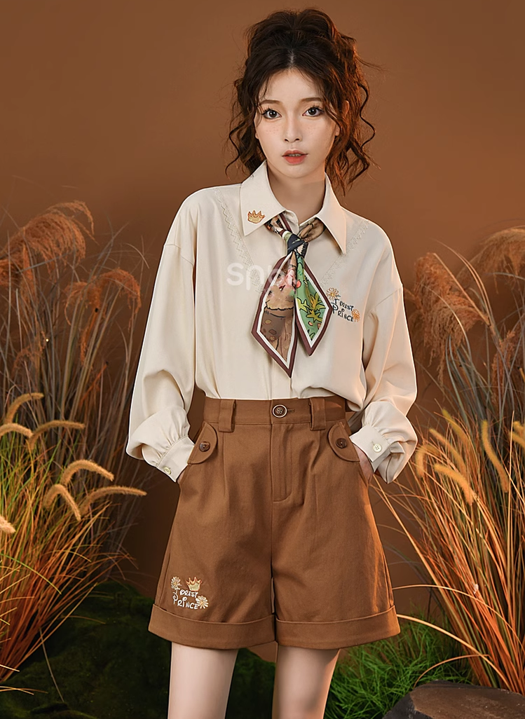 Mori Kei Clothing Set Retro Shirt Academy Vest Casual Shorts 39286:618834