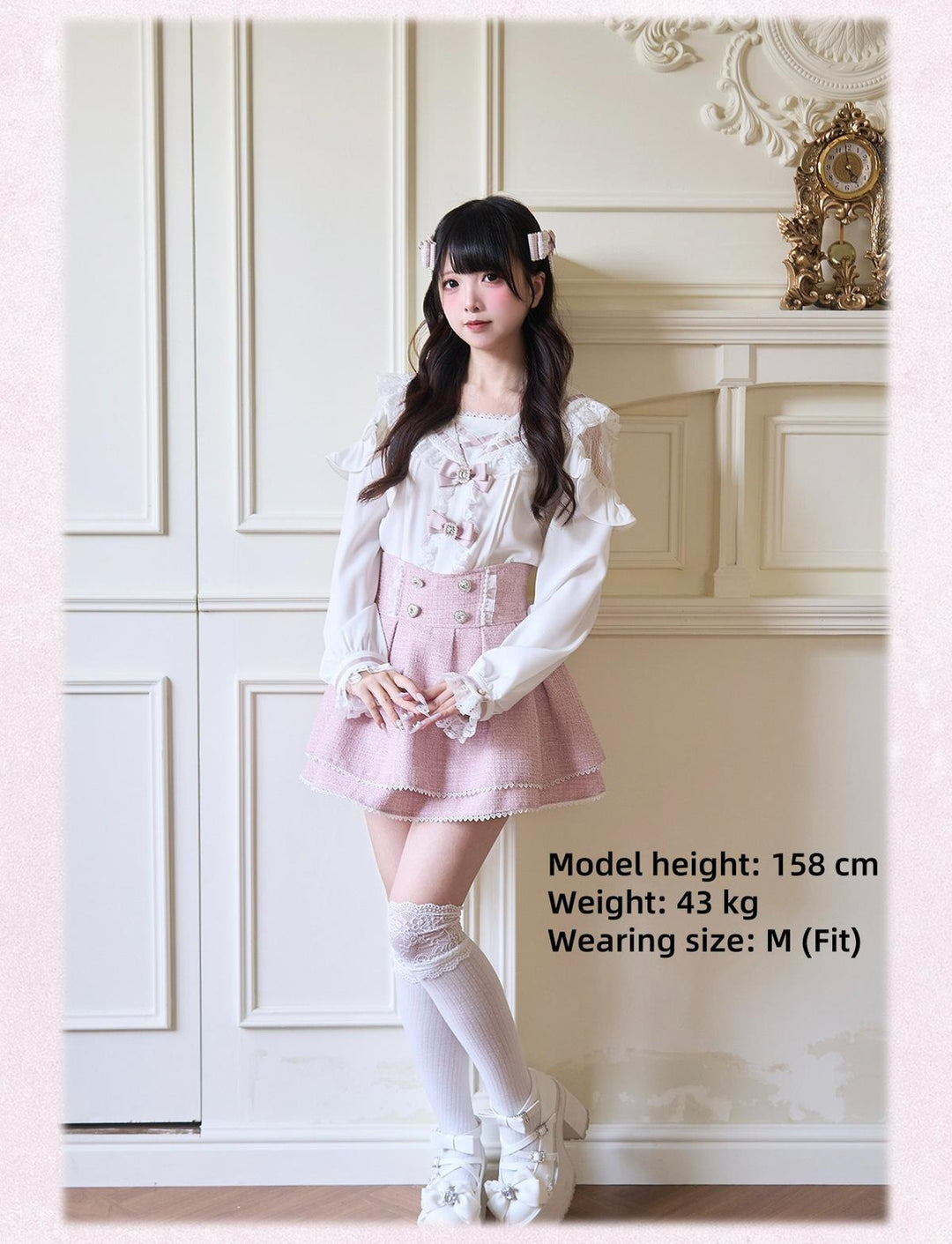 Sailor Collar Jirai Kei Blouse with Tulle Shoulder and Lace Frill 42523:744443