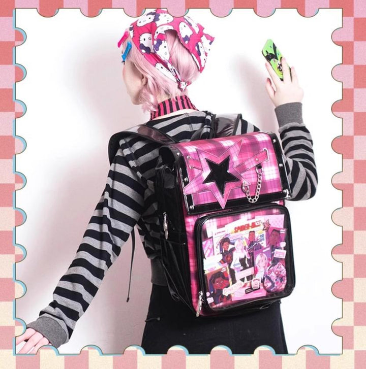 Subculture Ita Bag Plaid Star Large Capacity Ita Backpack 40120:665878