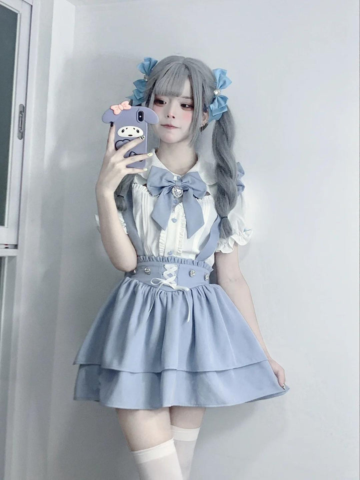 Jirai Kei White Blouse, Suspender Skirt 21838:760778