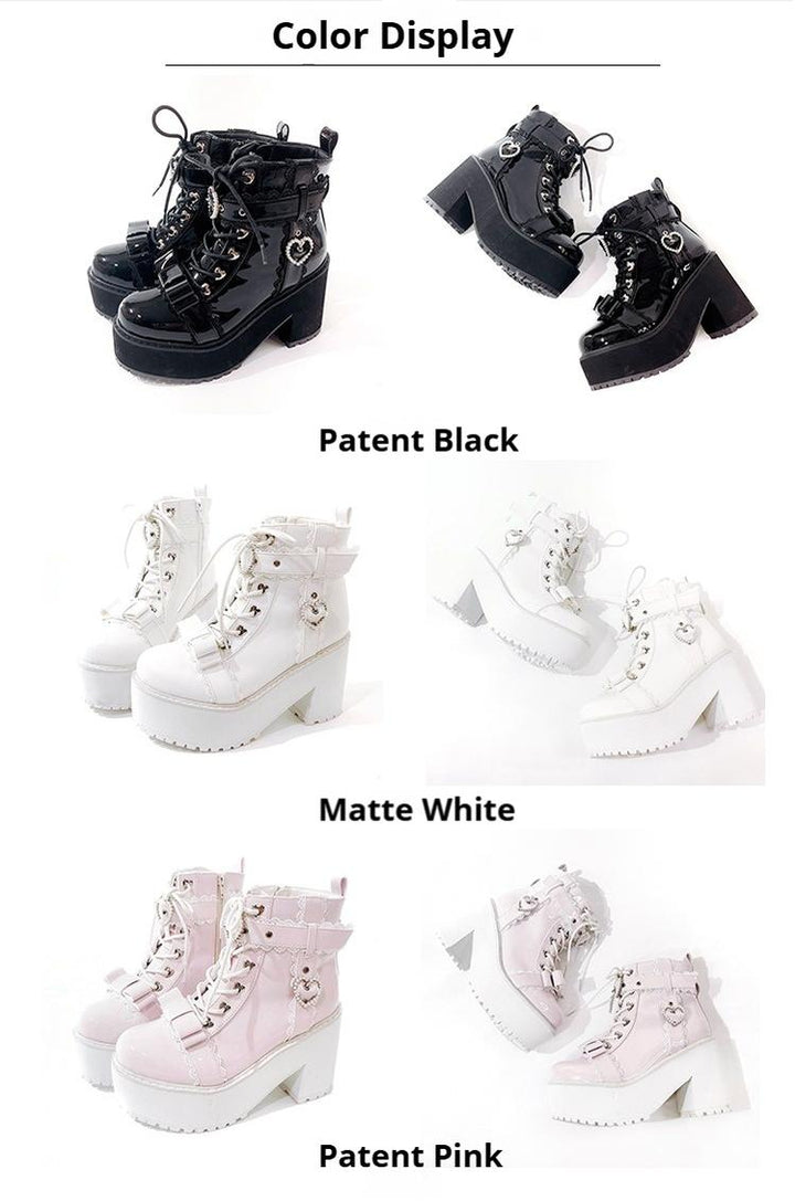 Jirai Kei Shoes Ankle Boots with Heart-shaped Pearl Buckle Detail 42651:749095