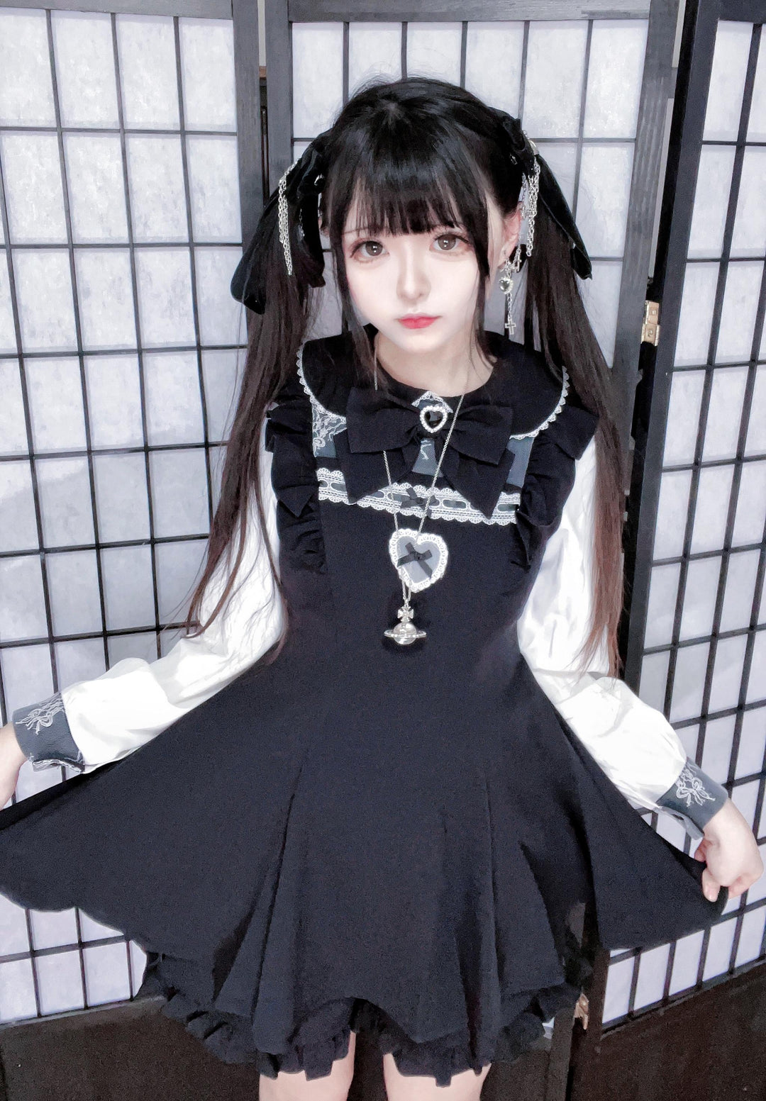 Jirai Kei Set Up Lace Dress Set Black Pink Blue Dress 34480:462706