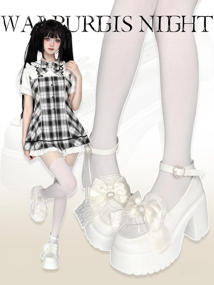 White/Black Jirai Kei Loafer Shoes, High Platform 44889:826013