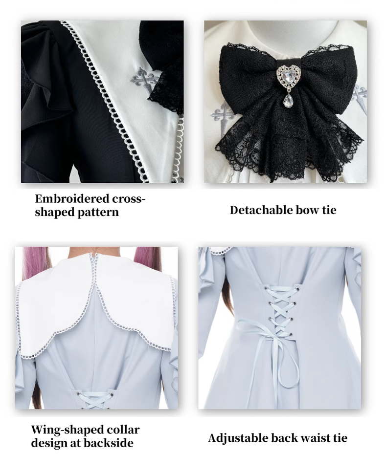 Jirai Kei Dress Puritan Collar Angel Wing Long-sleeved Dress 39868:643226