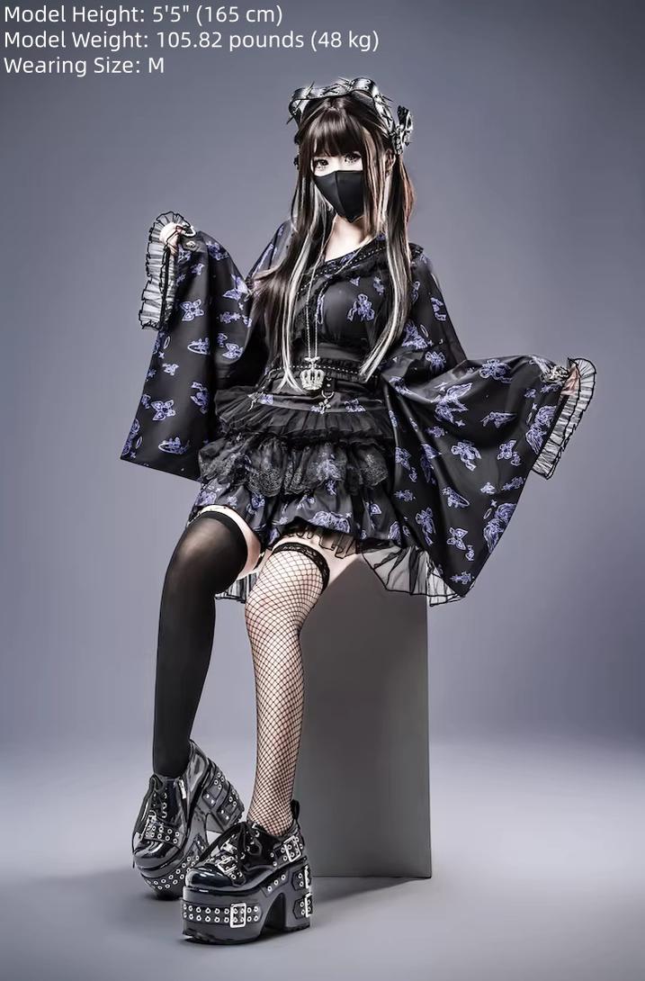 Gothic Blouse and Skirt Yukata Set, Wing Print 45129:836064