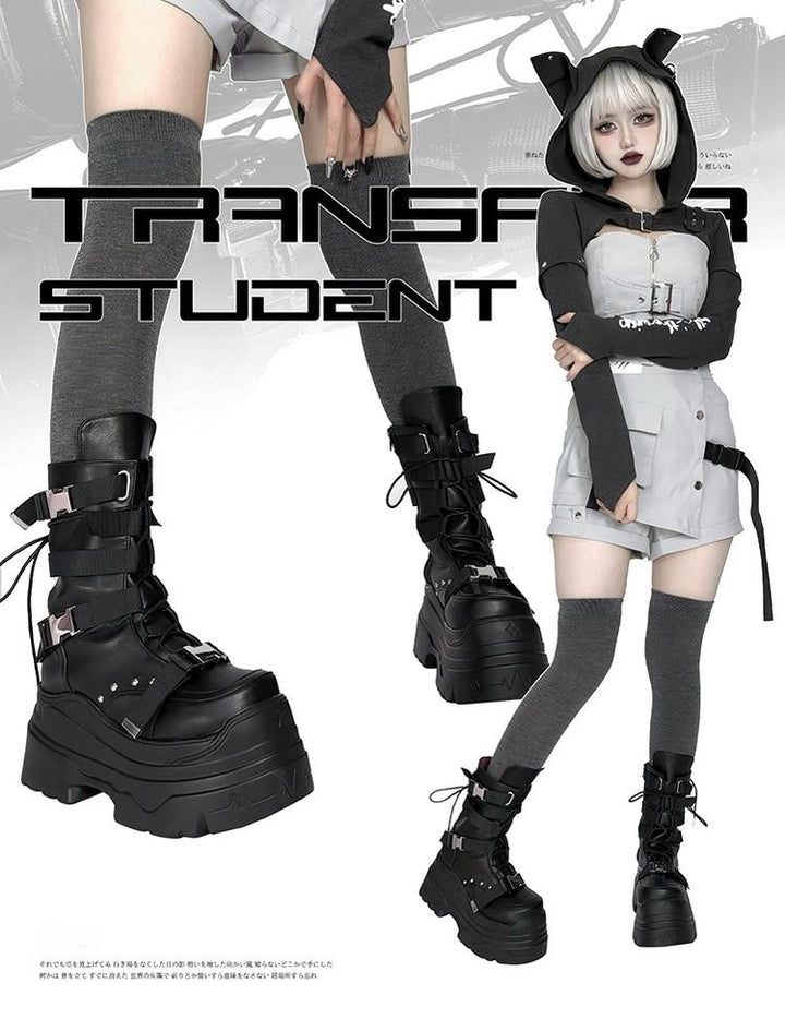 Punk Platform Boots with Mid-calf Length Shaft 42713:753339