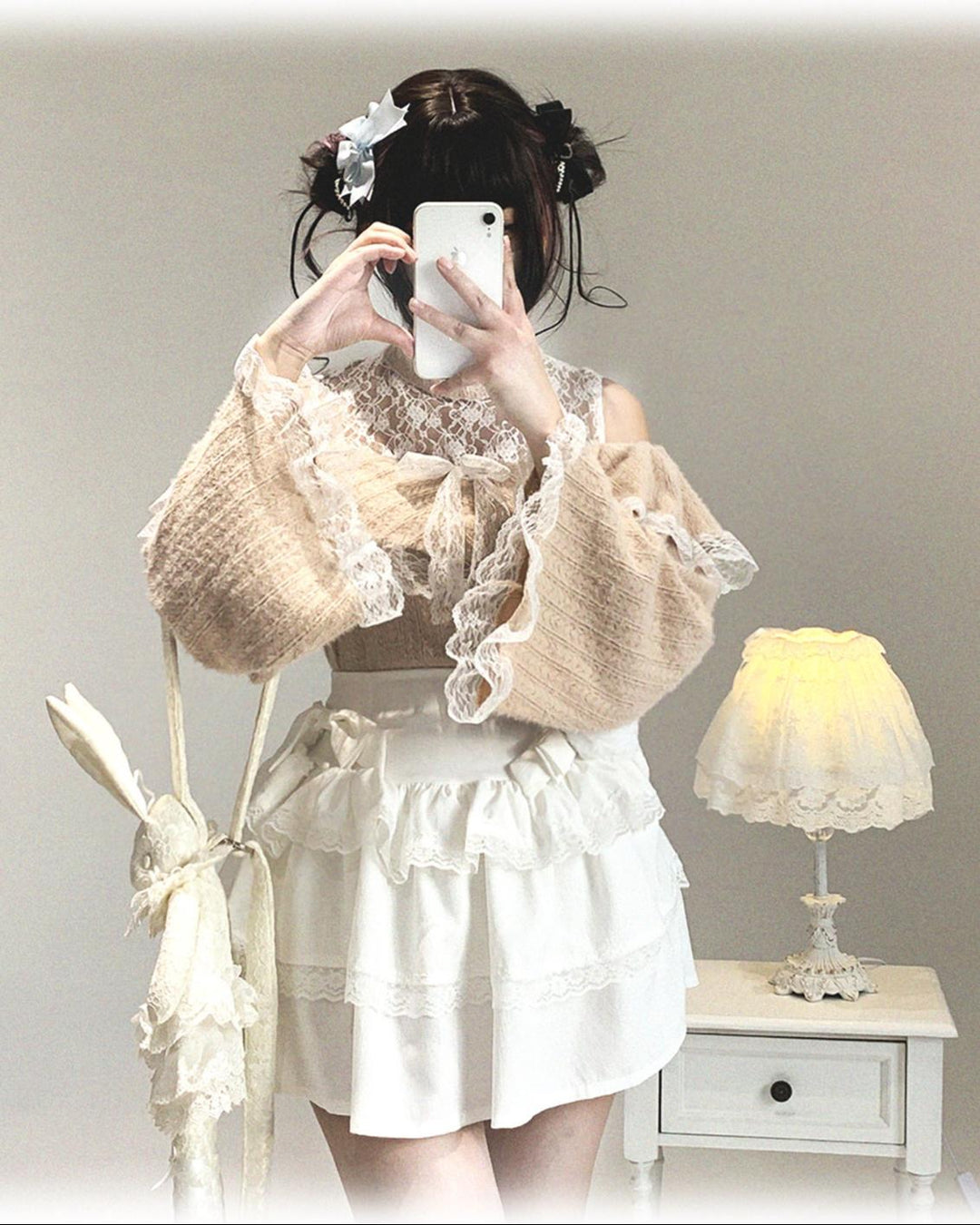 Soft Plush Ryousangata Sweater, Lace Details 44470:810484