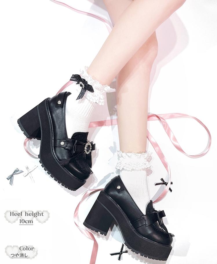 Jirai Kei Shoes Bow Tie Rhinestone Platforms High-heel Shoes 38516:591200