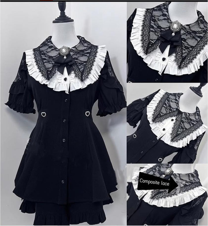 Jirai Kei Dress Set With Puritan Collar And Lace Trim Multicolor 37842:573642