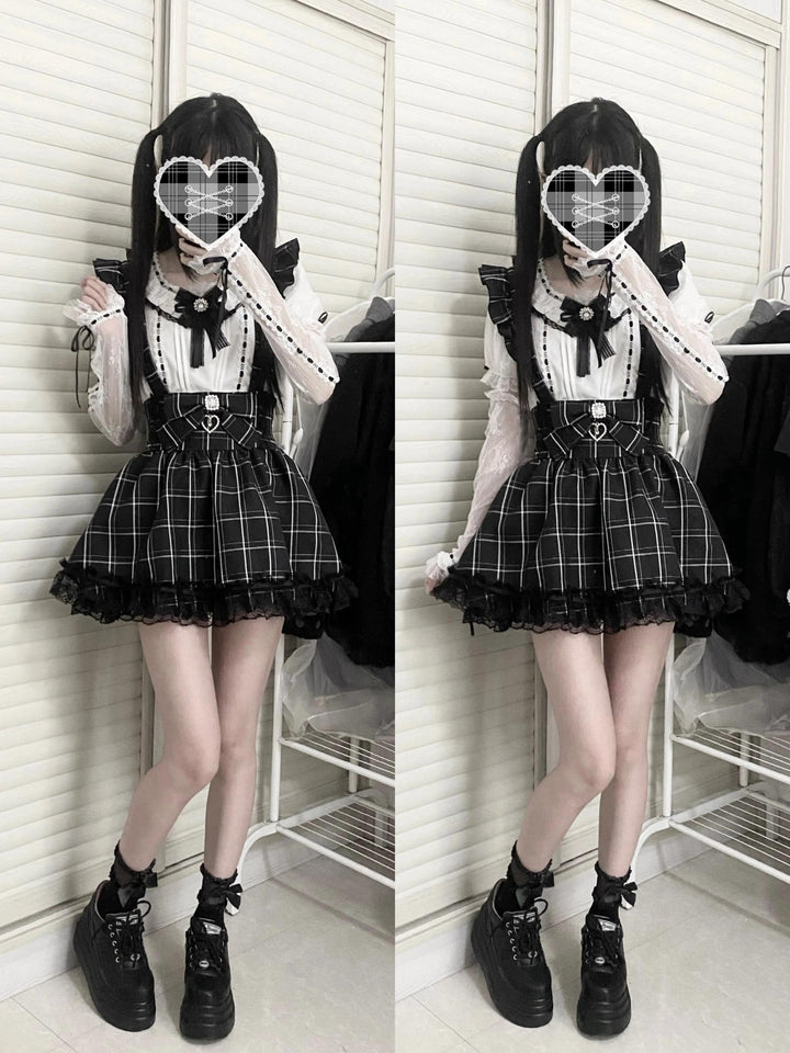 High-Waisted A-line Jirai Kei Skirt with Detachable Suspenders 42863:756686