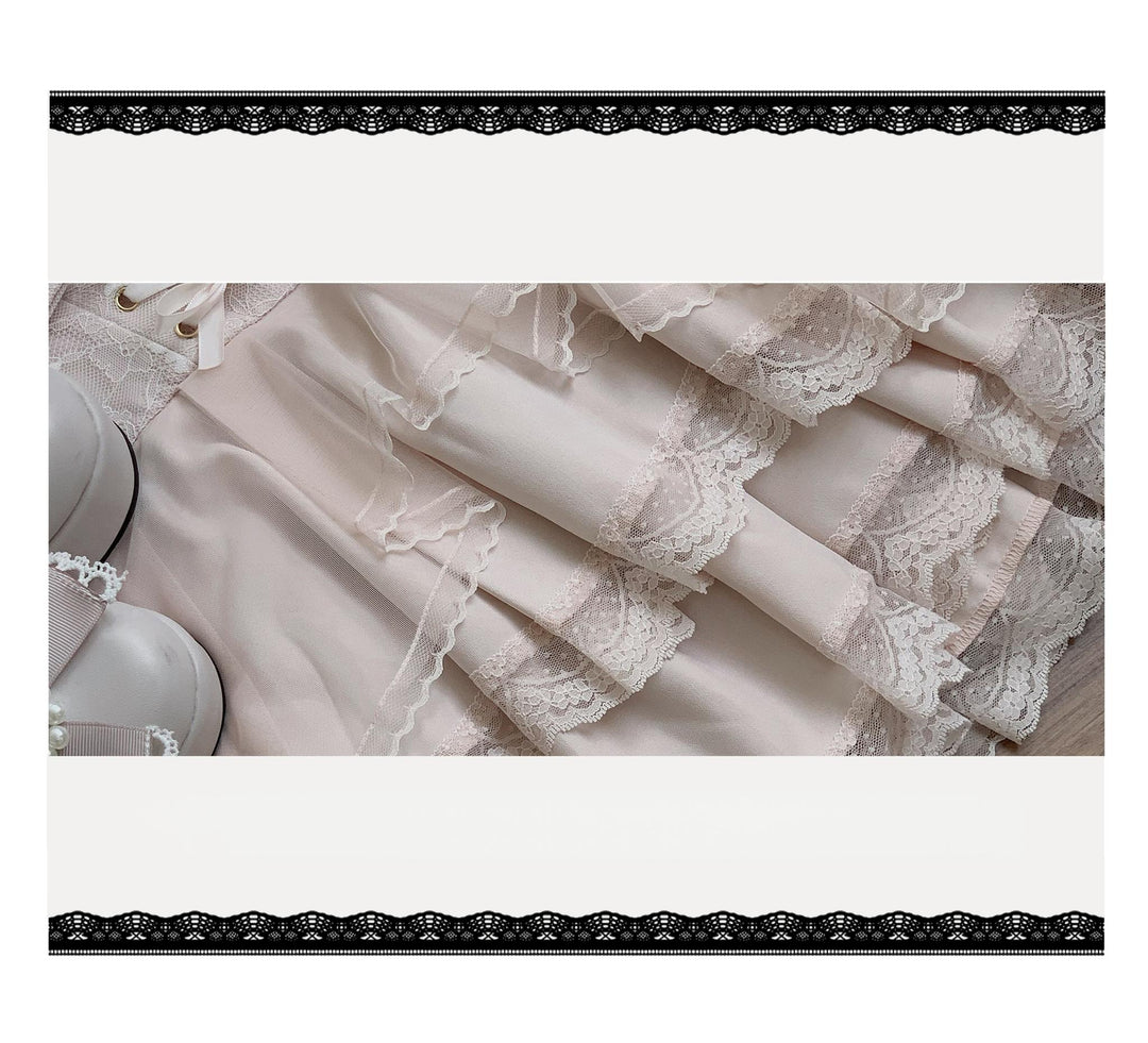 Jirai Kei Tiered Tuffles Skirt, Elastic High-Waist 44587:814648