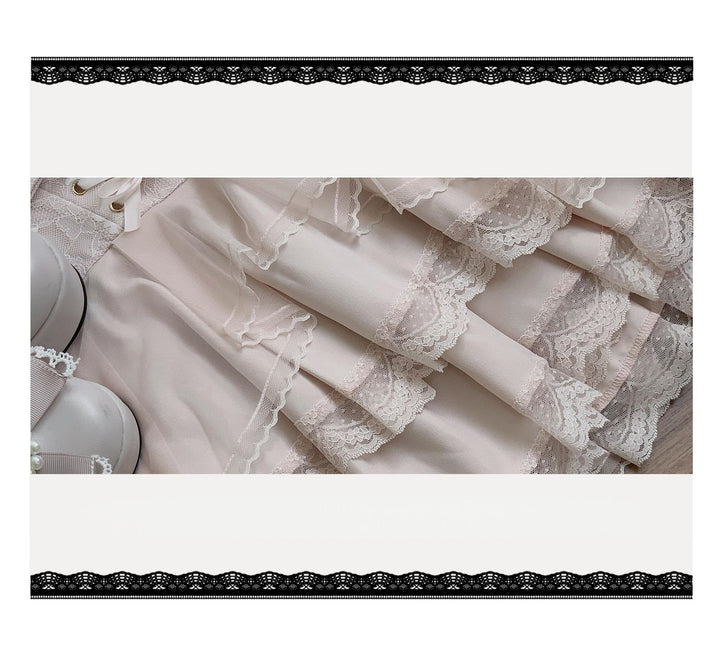Jirai Kei Tiered Tuffles Skirt, Elastic High-Waist 44587:814648