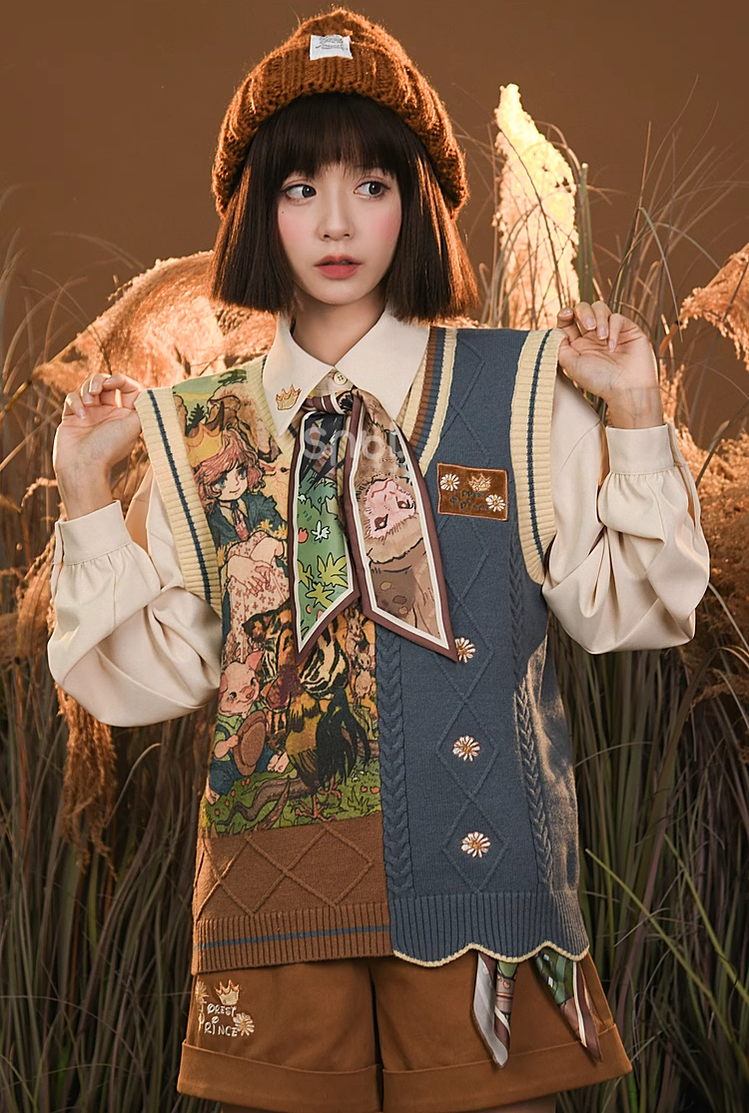 Mori Kei Clothing Set Retro Shirt Academy Vest Casual Shorts 39286:618860