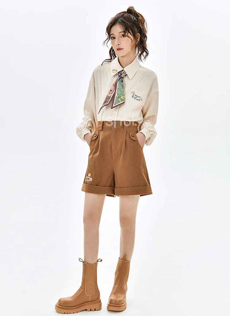 Mori Kei Clothing Set Retro Shirt Academy Vest Casual Shorts 39286:618826