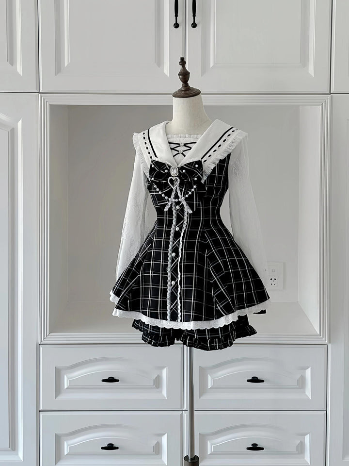 Jirai Kei Dress With Pearl Chain And Big Rhinestone Bow Tie (2XL L M S XL) 42813:755962