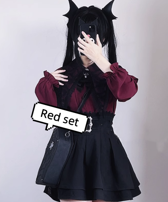 Jirai Kei Lace Blouse Double Layer Skirt A-line 39278:618490