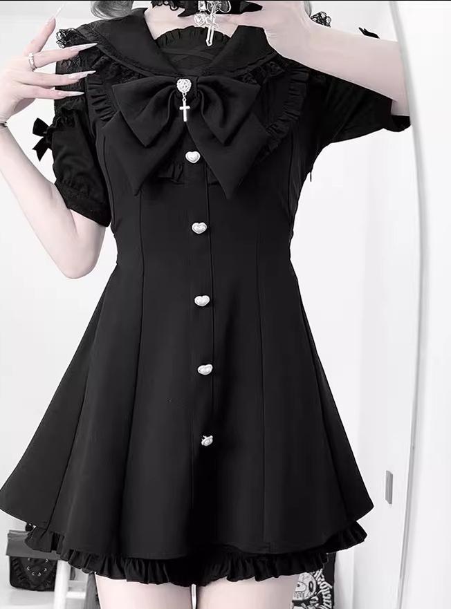 Jirai Kei Set Up, A-line Dress, Short/Long Sleeve Style 43295:772847
