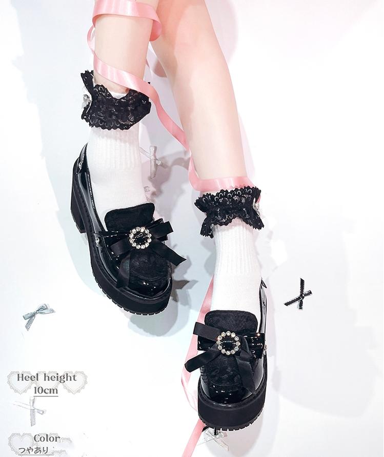 Jirai Kei Shoes Bow Tie Rhinestone Platforms High-heel Shoes 38516:591206