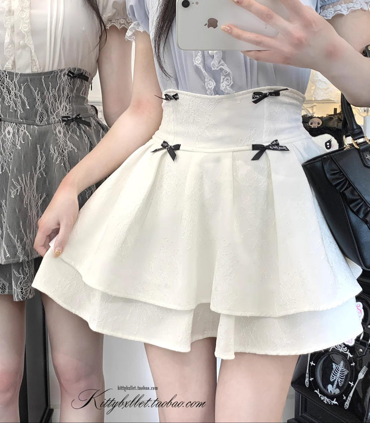 Jirai Kei Double-layered Skirt With Lace And Bow Details 43073:766268
