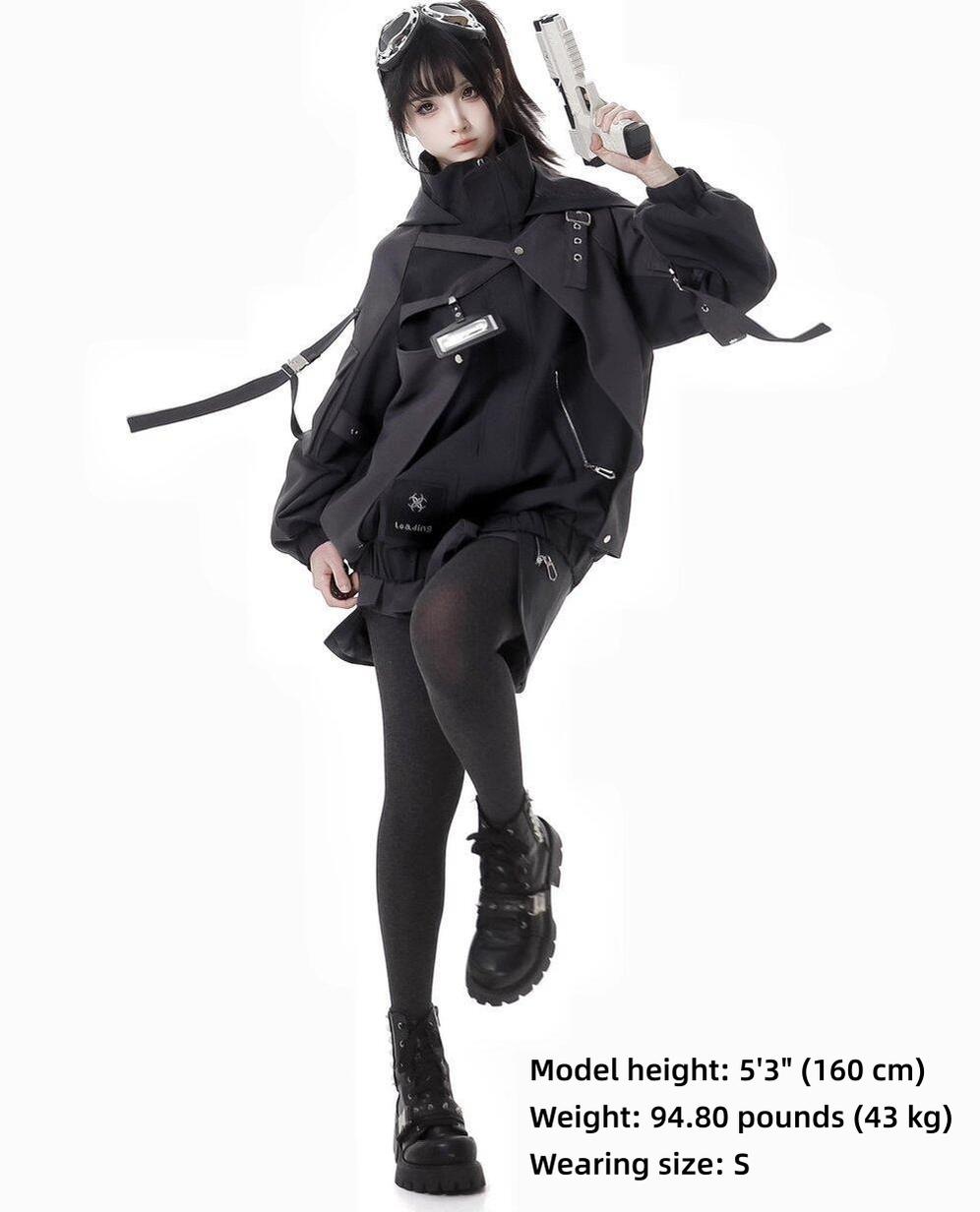 Techwear Black Jacket, Futuristic Pants & Skirt 44862:828390