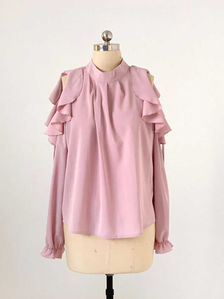 Seiso Kei Solid Open-shoulder Blouse, Loose Fit (Pink) 44001:792184